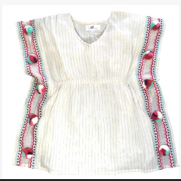 AMERICA & BEYOND ZEPHYR DETAIL DETAIL COVER-UP, BEIGE/GOLD STRIPE Girls size S - Picture 2 of 7